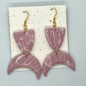 Marble Mauve Moon Polymer Clay Earrings